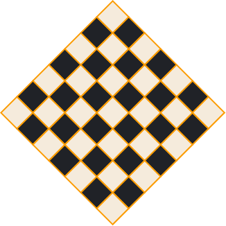 Losange échiquier graphique orange et beige inspiré des échecs